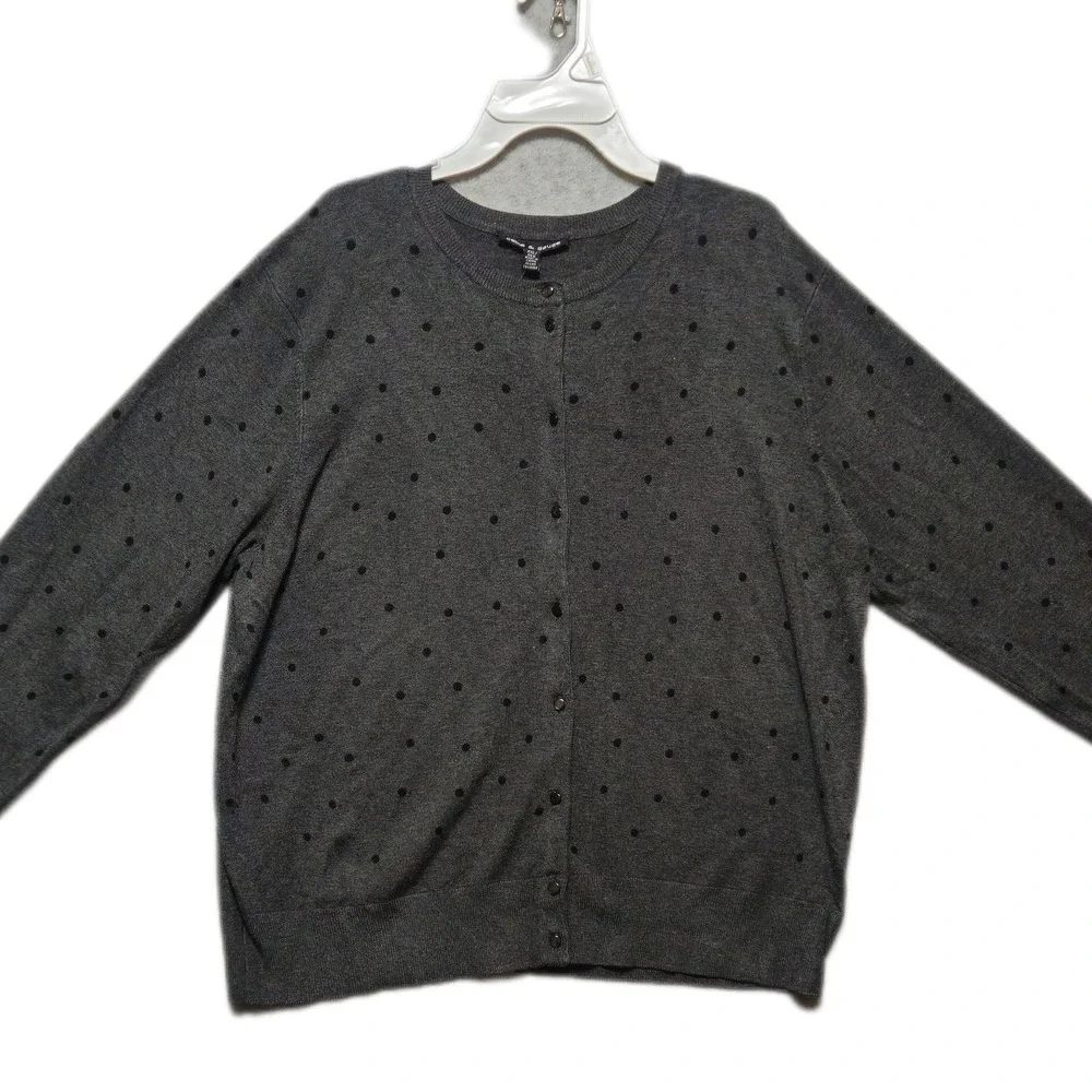 Cable & Gauge Womens XXL Charcoal‎ Grey Polka Dot Button Front Cardigan Sweater